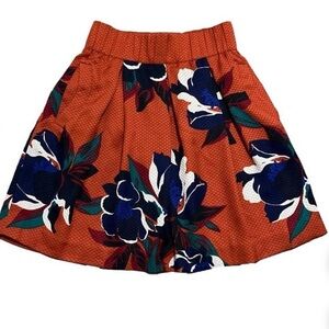 Maeve Anthropologie Maira rust orange blue textured floral mini skirt pockets 6